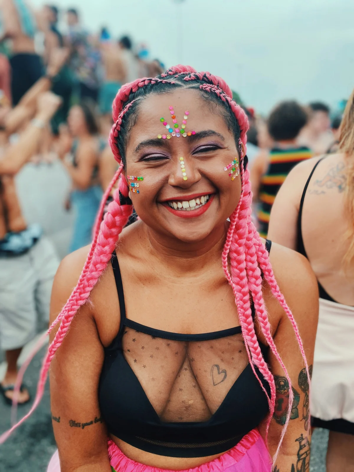 Woman wearing Beatnix Costume Shop festival costumes at a colorful rave event