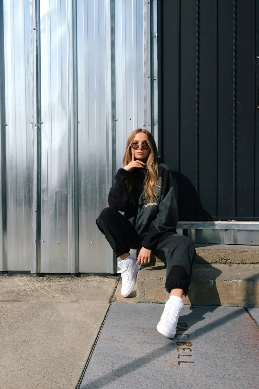 Casual platform fashion outfit featuring chunky sneakers and relaxed streetwear layers